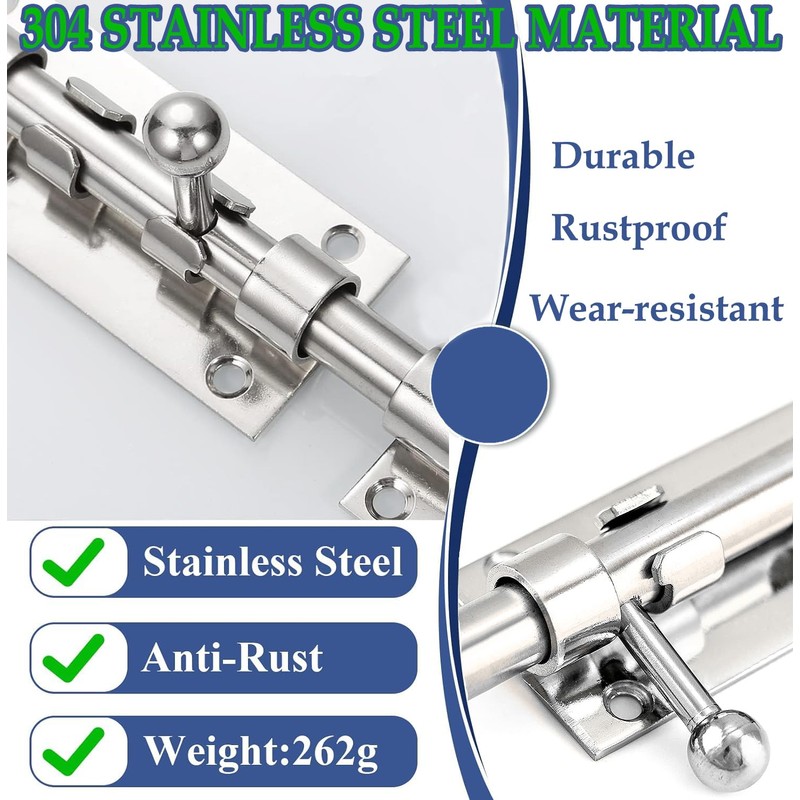 Litensh Door Bolt for Sliding Gates with Hole for Padlock,