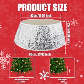 Christmas Tree Collar, Glitter Sequin Tree Skirt Christmas Tree Ring Christmas Tree Skirt Xmas Round Shiny Sparkle Tree Stand Base Cover Collar for Christmas Tree Decorations (White)
