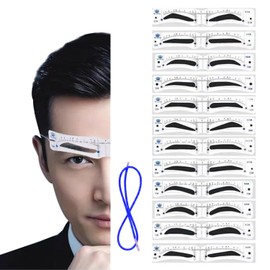 HONJALO Eyebrow Template (Set of 12 Types) Eyebrow Stencil with Strap, Eyebrow Makeup Tool, Women's, Men's, Eyebrow Shape, Guide, Popular, For Beginners, Makeup Tools (For Men)
