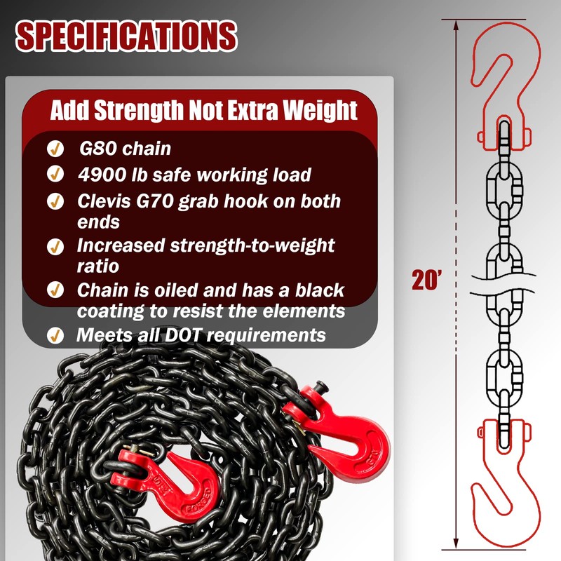 FITHOIST G80 Transport Binder Chain 5/16 Inch x 20 Foot