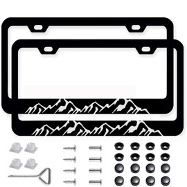 2Pcs Aluminum Alloy License Plate Holder Mountain License Plate Frames with Screw Caps Compatible with Truck Car SUV