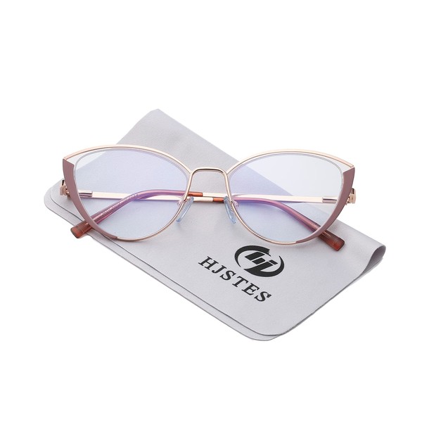 HJSTES Blue Light Blocking Glasses Women Trendy Cat Eye Metal