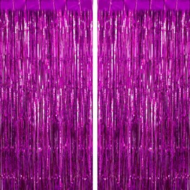 Rose Red Fringe Curtains Backdrops 2 Pack, Foil Fringe Curtains Door Streamers for Birthday Wedding Bridal Shower Holiday Graduation Party Decorations
