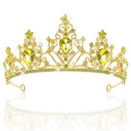 Gold Crown Tiara for Women - Yellow Crystal Rhinestone Princess Belle Tiara for Birthday, Prom, Halloween Party Accessories