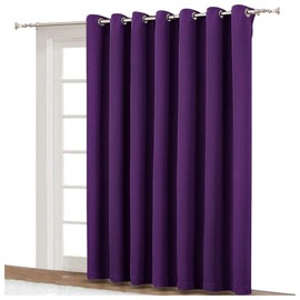 NICETOWN Blackout Curtain 95 inches Long - Silver Rings Thermal Insulated Wide Sliding Glass Door Privacy Blinds for Hall/Villa (Royal Purple, 100 inches Wide)