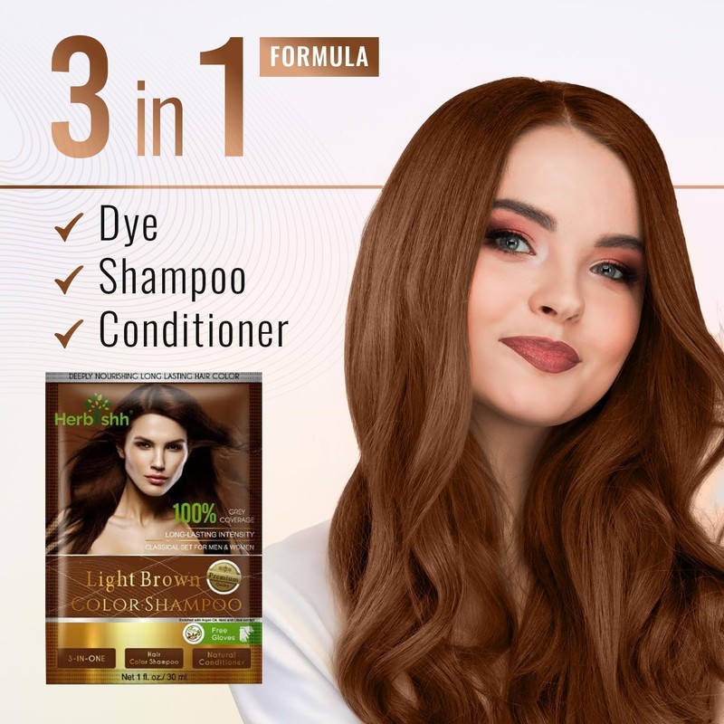 Herbishh Light brown Hair Color Shampoo 2 Travel Pack Combo