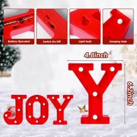 EDYCON Christmas Letter Lights Sign Table Decorations Christmas LED Light up Letters Battery Powered Letter for Home Bar Christmas Party Bedroom Tabletop Decor Gift(JOY)