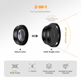 Freewell 2-in-1 Wide Angle & Macro Lens Compatible with Fuji X100VI/X100V – Versatile Design & Enhanced Magnification-Black
