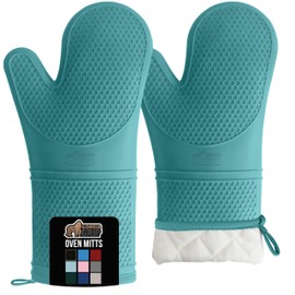 GORILLA GRIP BPA-Free Soft Silicone Oven Mitts, 14.5x8.3, Heat Resistant and Waterproof Cooking Gloves, Thick Cotton Lining, Flexible Gripping for Baking Grilling, Kitchen Potholders Set, Turquoise