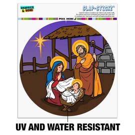 Nativity Scene Baby Jesus Mary Joseph Christmas Christian Bible Automotive Car Window Locker Circle Bumper Sticker