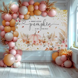 Mocsicka Pumpkin Baby Shower Backdrop Autumn Fall Baby Shower Party Decorations Banner A Little Pumpkin is On The Way Backdrops(Pink, 7x5ft(82''x60''))