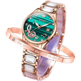 OLEVS Women's Wristwatch, Fashionable, Easy to Read Japanese Movement, Popular, Cute, Date, Luminous, Waterproof, Valentine's Day Gift, Music Notes:Green, Bracelet Type