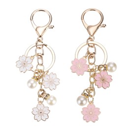 PATIKIL Flower Keychain Charm, Cherry Blossom Enamel Key Chain Cute Floral Keyring Pendant with Lobster Clasp for Women Girls Key Handbag Backpack Bag Accessories, Pink/White