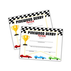 Pine Derby Award Certificate 30pk 8.5x11” Competition Winner Car Race Scout Leader Racecar 1st Place Wood Working Contest