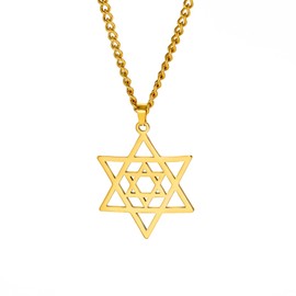 Dreamtimes Star of David Necklaces Stainless Steel Hexagram Pendant Jewish Necklaces FaithHeart Star of David Jewish Jewelry for Women Mens (GOLD)