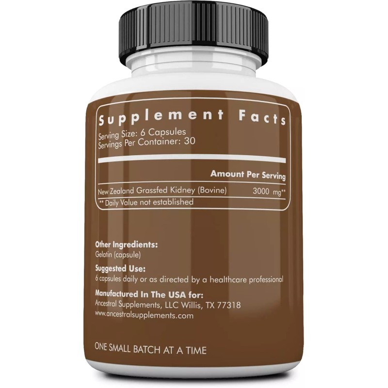 Ancestral Supplements Grass Fed Beef Kidney Supplement, 3000mg, DAO Enzyme