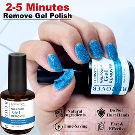 LOUINSTIC Gel Remover for Nails - 2 Bottles (15ML Each) - Easy & Fast Nail Polish Removal Does Not Damage Nails Portable for Travel - Professional Grade Kit with Sanding Strips,Manicure Tools