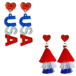 2 Pairs Colorful Star Leather Independence Day Dangle Earrings Set American Flag 4th July Patriotic Earrings for Women Jewelry (II)
