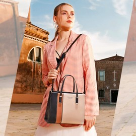 NICOLE & DORIS Women's Handbag Multicoloured Striped Shoulder Bag Tote Handbag Women Elegant Shopper Bag PU Leather Shoulder Bag Crossbody Bag, Khaki black, Elegant, fashionable