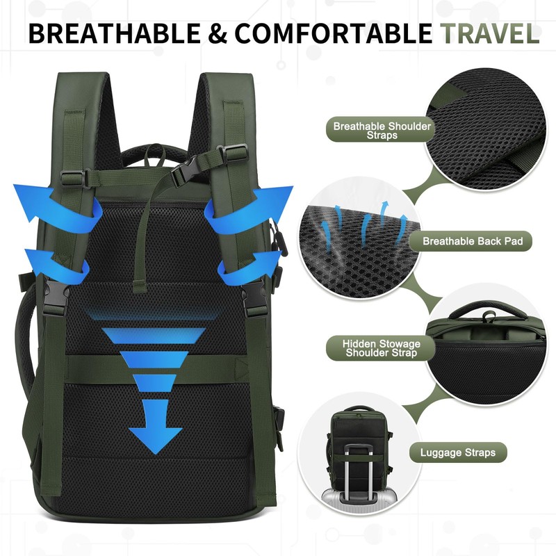 SUIKIHUM Lay Flat Carry on Travel Backpack, 30L Airline Approved,