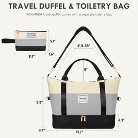 WOOMADA Weekender Bags for Women, Carry On Overnight Bag with Toiletry Bag, Personal Item Travel Duffel for Travel, Sports, Hospital(Beige&Grey&Black)