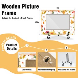 oayGnay Fall Maple Leaf Picture Frame, Thanksgiving Gifts Wooden Picture Frame With Stand, Photo Frame 4 x 6 for Desktop Display Home Office Bedroom Decor, Autumn Thanksgiving Decor -qj01