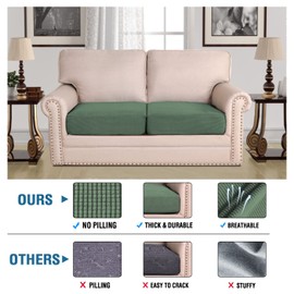H.VERSAILTEX Super Stretch Individual Seat Cushion Covers Sofa Covers Couch Cushion Covers Slipcover Sets Thick Jacquard Textured Twill Fabric (2 Piece Medium Sofa Cushion Covers, Loden Frost)