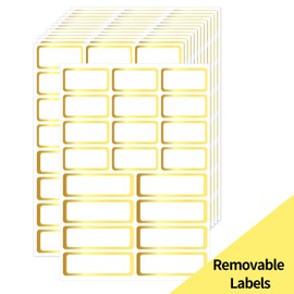 Gold Labels Stickers, Removable Blank Labels Gold Border, Self-Adhesive Rectangular Stickers Water/Oil/Tear Resistant for Storage, Classroom, Home (2 Size, 300 Sheet)