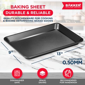 BAKKEN Kitchen Baking Pans - Nonstick Gray Coating, 13.58’’ × 9.65’’ Commercial Grade Carbon Steel Cookie Sheet, Diamond Texture Bottom, PFOA, PFOS, PTFE Free, Oven Safe Tray (450°F), Gray