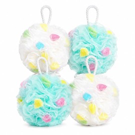4 Pcs Loofah Sponge Shower Puff, Soft Mesh Bath Sponge for Women and Men, Shower Puff Exfoliating Sponge, Body Scrubber Sponges Bath for Rich Lather (White+Green)
