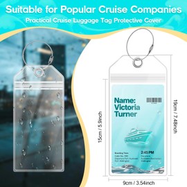 Pack of 8 Luggage Tags for Cruises, XXL Robust Waterproof PVC Transparent Luggage Tags for Aida Ship, Luggage Tag for Suitcases with 8 Screwable Metal Straps, Cruise Luggage Tag