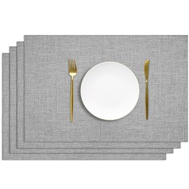 AUAUY Table Mats Set of 4, Faux Linen Washable Place Mats, Double-sided Available Non-Slip Heat Resistant Table Placemats for Kitchen Dinning Restaurant, Place Mats for Table, 30x45cm (Gray)