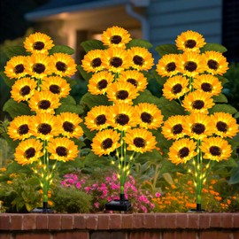 Solar Garden Lights Outdoor, 6 Pack Sunflower Lights with 36 Real Looking Flowers, Waterproof Summer Garden Decor Solar Flowers for Yard Backyard Patio Flowerbed Yard, Gift for Mom Women