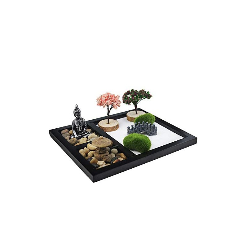 ZEN&TAO Japanese Zen Garden, Black Tray with Two Trees, Two