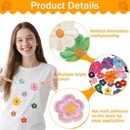 TranRantic 50 Pcs Iron On Patches for Clothing, 15 Colorful Daisy Floral Patches for Clothes, 35 Embroidered Sew on Patches DIY Flower - Suitable for Clothing, Jeans, Bags, Decorations - 2 Sizes