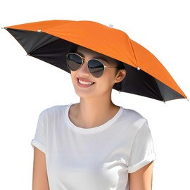 NOUCCI Fishing Umbrella Hat for Adults - 27in Orange,Elastic Headband,Umbrella Hats for Women Men