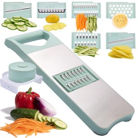 NACOLUS 6-Blade Mandoline Slicer with Slide-On Hand Guard - Vegetable Slicer, Potato/Onion/Garlic Slicer, Kitchen Grater(Multi-Color) (Seafoam green, 6-in-1)