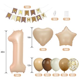 Brown Neutral 1st Birthday Decorations for Boys Girls, Brown Beige Cream Balloons with 40 Inch Number 1 Foil Balloons Birthday Banner for 1 Year Old Birthday Teddy Bear Baby Shower Boho Party Decor