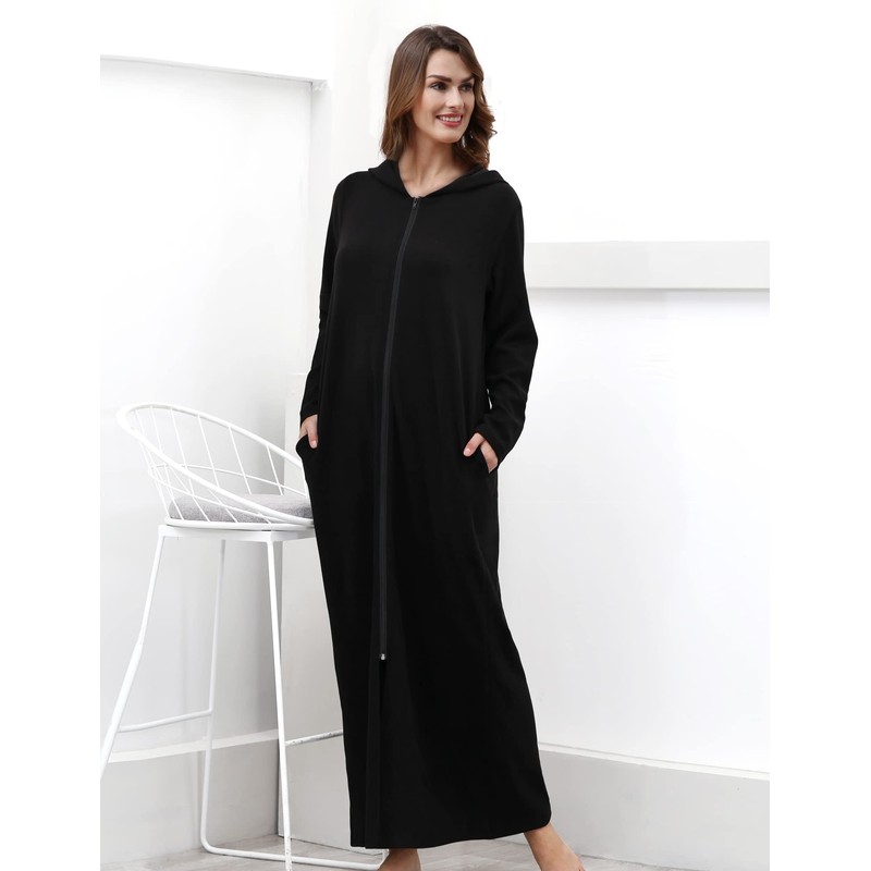 COLORFULLEAF Women's Zip Up Robes Long Sleeve Hooded Fleece Bathrobe
