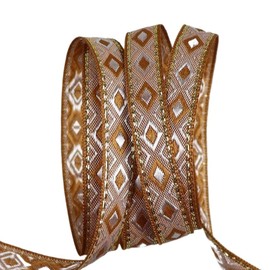 GXFCYA 12mm 10Yards Vintage Ethnic Embroidery Jacquard Ribbon Webbing Tape Lace Trim DIY Clothes Bag Accessories (Brown)