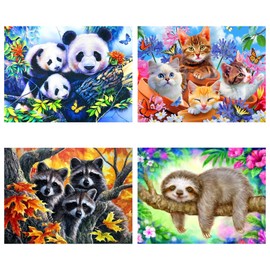 SupLetsico Diamond Painting Set, 4 Animals Diamond Painting Pictures for Adults, 5D DIY Diamond Painting Full Drill Painting by Numbers for Home Wall Wall Decorations Gift (40 x 30 cm)