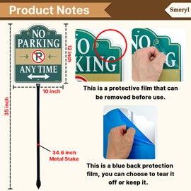 Smeryl No Parking Any Time Sign with 34.6" Stake for Yard