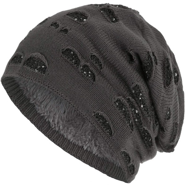 Compagno Women's Winter Hat with Sequins Warm Lined Beanie Knitted