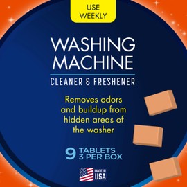 Glisten Washing Machine Cleaner and Freshener Deodorizer for All Top Load and Front Load Washers and HE Machines, Made in the USA, Fresh Scent, 9 Tablets