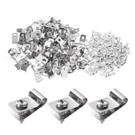 HARFINGTON 60pcs Wire Fence Clips 0.2" Stainless Steel Fence Wire Clamps Agricultural Fencing Mounting Clips with 60pcs Screws for Mounting 12-16 Gauge Wires to Wood Metal or Vinyl Fence