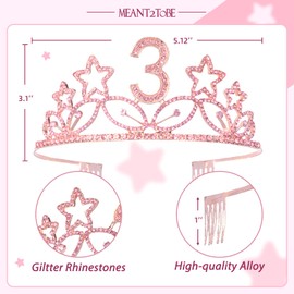 3rd Birthday Sash and Tiara for Girls - Fabulous Glitter Sash + Stars Rhinestone Gold Premium Metal Tiara for Girls, 3rd Birthday Gifts for Princess Party