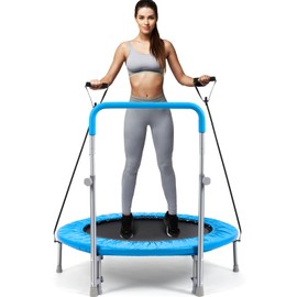 40/48 Inch Rebounder Trampoline for Adults: Exercise Trampoline with Adjustable Foam Handle, Stable & Quiet Mini Trampoline for Indoor Garden Workout