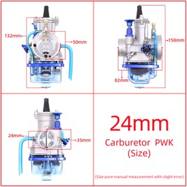 Universal Motorcycle Racing Carburetor PWK 21MM-34MM, With Blue Float Bowl Horn Cup Intake Manifold Fit for 2T 4T Engine Scooter Motorcycle ATV Quad Pit Bike 50CC-350CC PWK Carburetor (24MM)