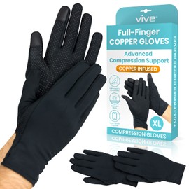 Vive Guantes de artritis de dedo completo de cobre (negro, talla XL)