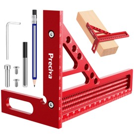 Preciva 3D Speed Square with Pencil, 22.5-90° Multi Angle Combination Squares with Angles Position Aid, Aluminum Alloy Triangle Ruler Measuring Tool, Woodworking Protractor for Engineer Carpenter